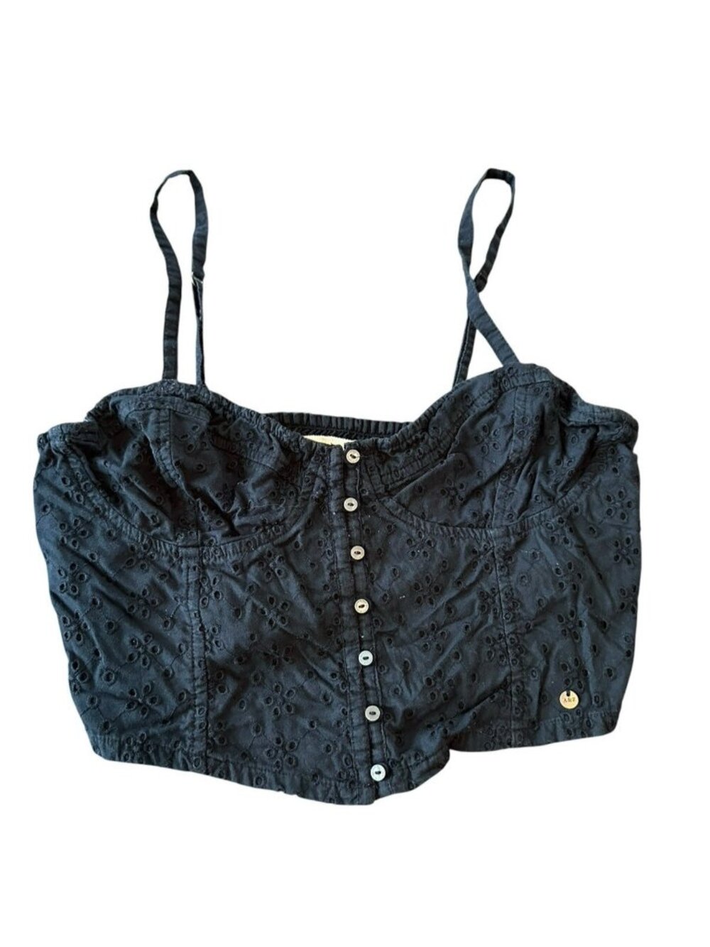 Y2K Abercrombie and Finch Blue Lace Cropped Top Bralette Shirt M Streetwear Logo